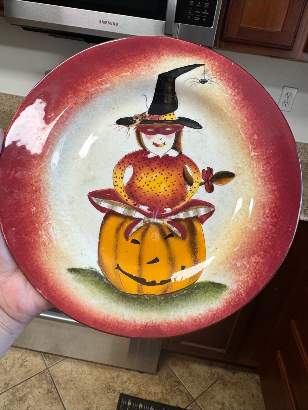 Halloween Decorative Plate - Orange Pumpkin Witch